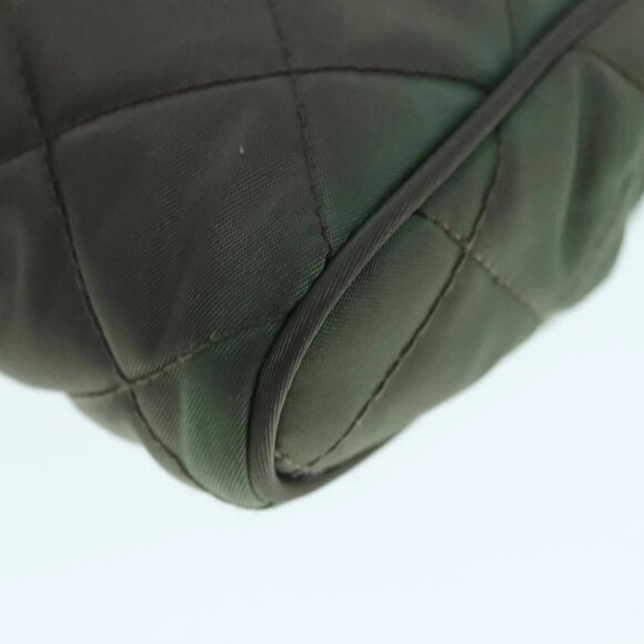 PRADA Chain Quilted Shoulder Bag Nylon Khaki Gold Auth 90227 - Picture 9 of 15